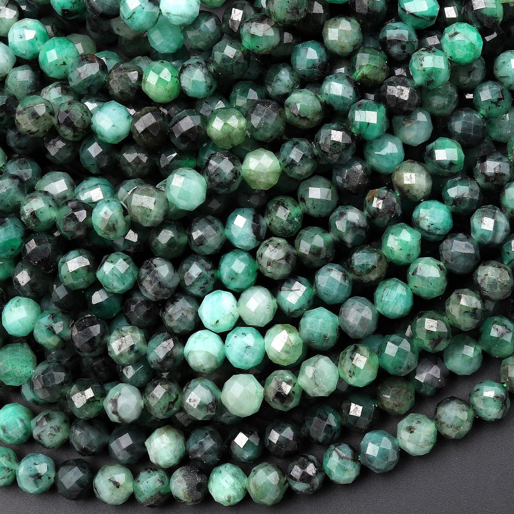 Real Genuine Natural Dark Green Emerald Faceted 5mm Round Gemstone Beads 15.5" Strand