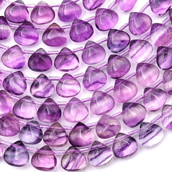 AAA Natural Pink Purple Fluorite Smooth Teardrop Pear Beads 8mm 8" Strand