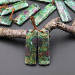 Natural Red Ruby Green Fuchsite 40x12mm Rectangle Earring Pair Matched Gemstone Beads