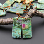 Natural Seafoam Green Fuchsite Flat Rectangle Earring Pair Matched Gemstone Beads