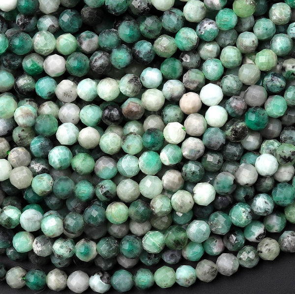 Real Genuine Natural Green Emerald Faceted 4mm Round Beads 15.5" Strand