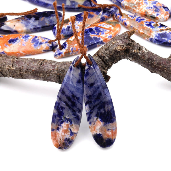 Natural Orange Sodalite Teardrop Earring Pair Drilled Matched Gemstone Beads A4