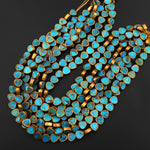 Genuine Natural Blue Arizona Turquoise Gold Copper Edging Triangle 10mm Beads Choose from 5pcs, 10pcs 15.5" Strand