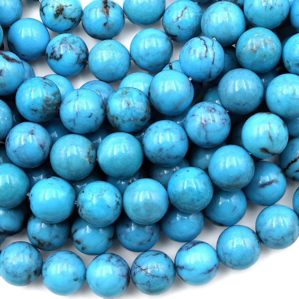 Natural Arizona Blue Turquoise 10mm Smooth Round Beads Real Genuine Turquoise Gemstone 15.5" Strand