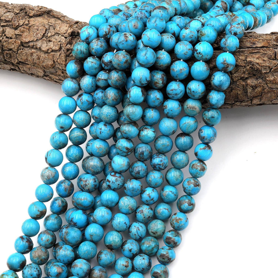 Genuine Natural Arizona Blue Turquoise 10mm Smooth Round Beads 15.5" Strand