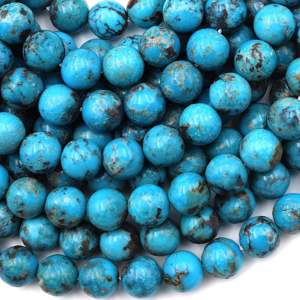 Genuine Natural Arizona Blue Turquoise 10mm Smooth Round Beads 15.5" Strand