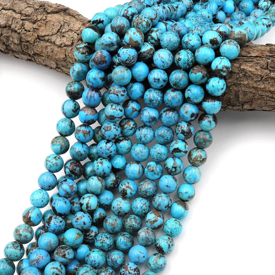 Large Genuine Natural Arizona Blue Turquoise 10mm Smooth Round Beads Gemstone 15.5" Strand