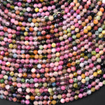 Faceted Natural Multicolor Pink Green Yellow Tourmaline Round Beads 2mm 3mm Gemstone 15.5" Strand