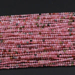 Faceted Natural Pink Tourmaline Round Beads 2mm 3mm 4mm Diamond Cut Gemstone 15.5" Strand