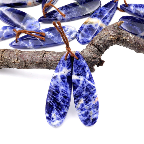 Natural Blue Sodalite Teardrop Earring Pair Drilled Matched Stone Beads A1