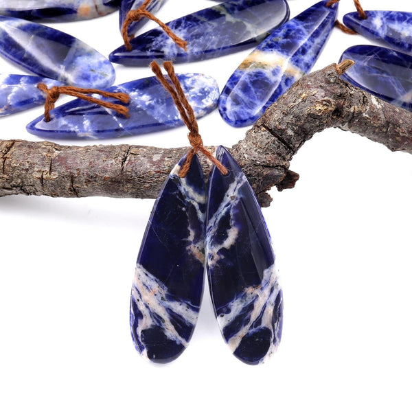 Natural Blue Sodalite Teardrop Earring Pair Drilled Matched Stone Beads A5