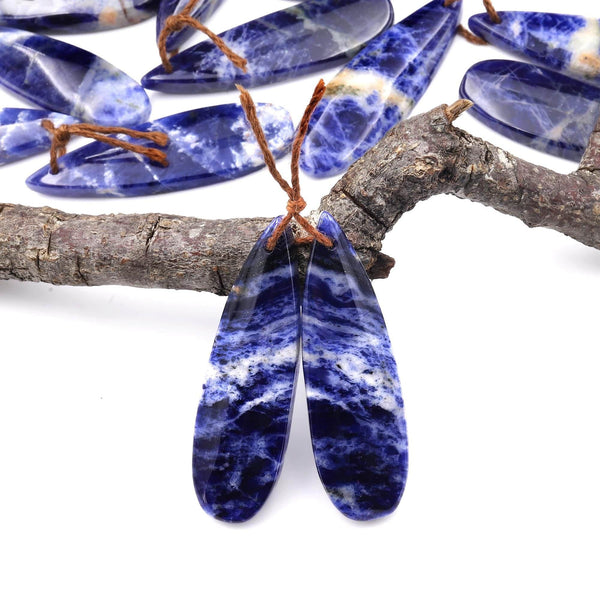 Natural Blue Sodalite Teardrop Earring Pair Drilled Matched Stone Beads A6