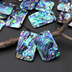 AAA Natural Rainbow Abalone Rectangle Earring Pair Drilled Matched Gemstone Bead Pair