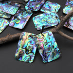 AAA Natural Rainbow Abalone Rectangle Earring Pair Drilled Matched Gemstone Bead Pair