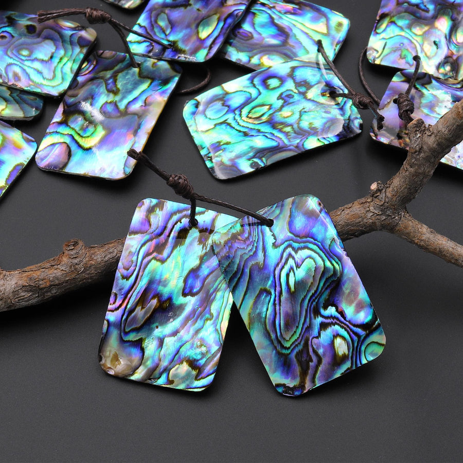 AAA Natural Rainbow Abalone Rectangle Earring Pair Drilled Matched Gemstone Bead Pair A2