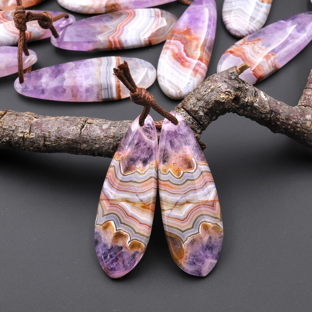 Natural Rainbow Amethyst Teardrop Earring Pair Matched Gemstone Beads A3