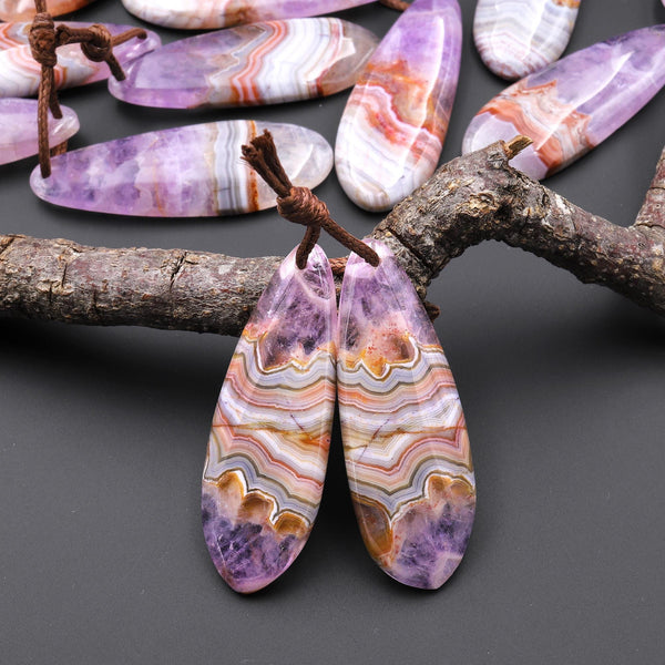 Natural Rainbow Amethyst Teardrop Earring Pair Matched Gemstone Beads A3