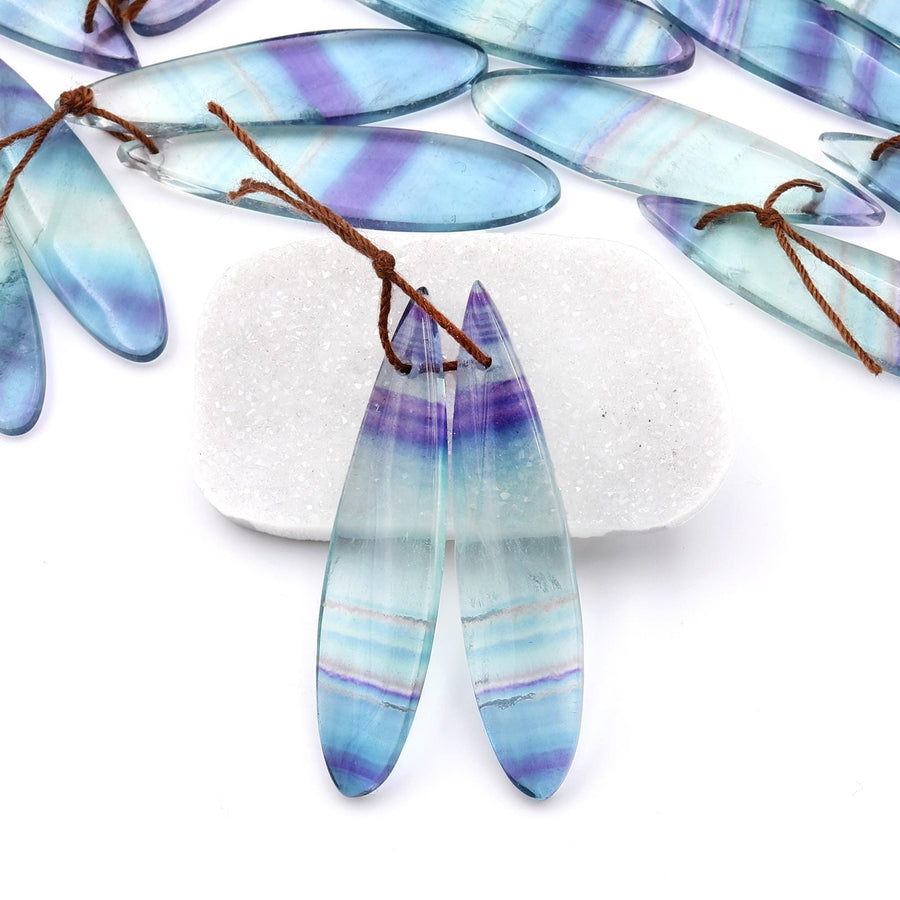 Natural Light Purple Green Blue Fluorite Teardrop Earring Pair Drilled Gemstone Matched Beads A3