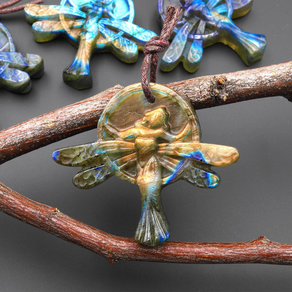 AAA Hand Carved Natural Labradorite Fairy Pendant Drilled Gemstone Focal Bead A7