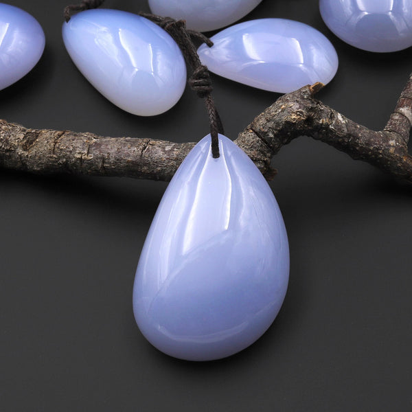 Large Natural Blue Chalcedony Freeform Teardrop Pear Pendant Focal Bead Drilled Highly Polished Gemstone A3