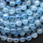 Gemmy Translucent Natural Light Blue Santa Maria Aquamarine 6mm 10mm Smooth Round Beads Gemstone 15.5" Strand