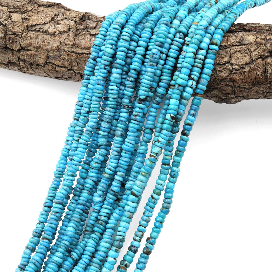 Genuine Natural Arizona Blue Turquoise 4mm Freeform Rondelle Beads 15.5" Strand