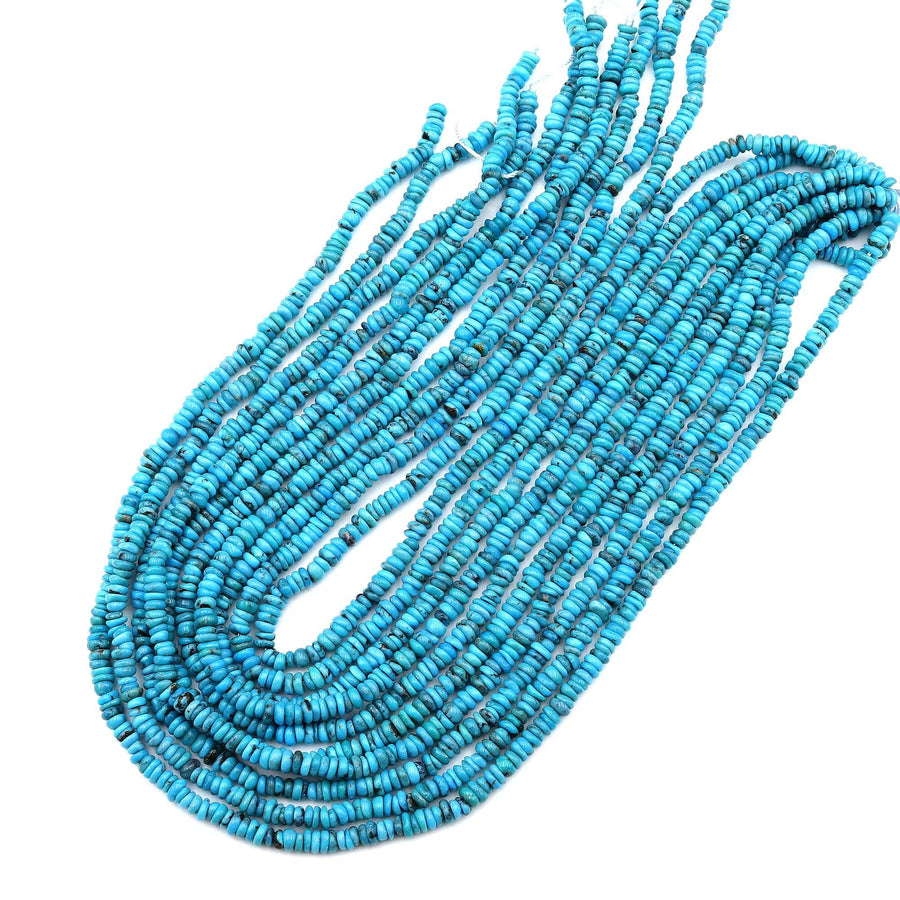 Genuine Natural Arizona Blue Turquoise 4mm Freeform Rondelle Beads 15.5" Strand