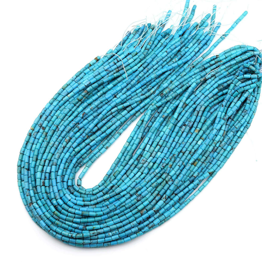 Genuine 100% Natural Arizona Blue Turquoise Smooth Tube Beads 3x5mm 4x6mm 15.5" Strand