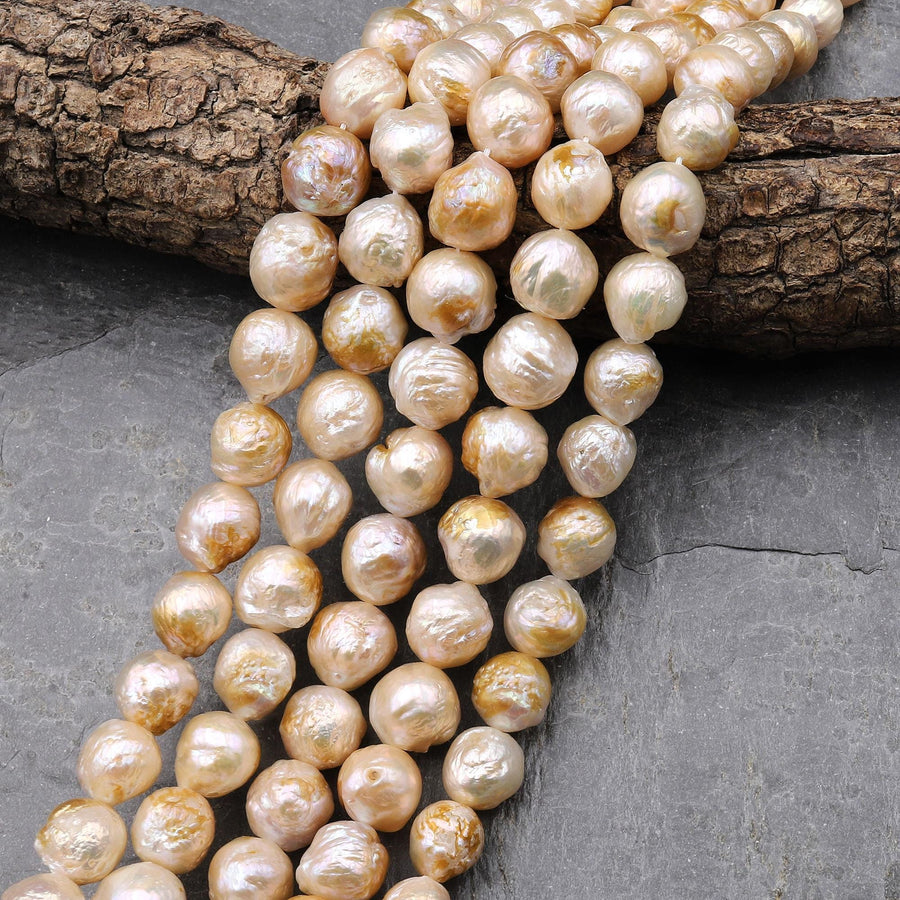 Genuine Freshwater Pearl Ming Fireball Flameball Gold Peach 15.5" Strand