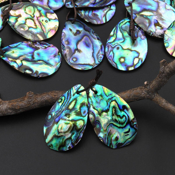 Natural Rainbow Abalone Teardrop Earring Pair Drilled Matched Gemstone Bead Pair A22