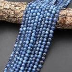 Natural Stormy Blue Santa Maria Aquamarine 6mm 7mm Round Beads Gemstone 15.5" Strand