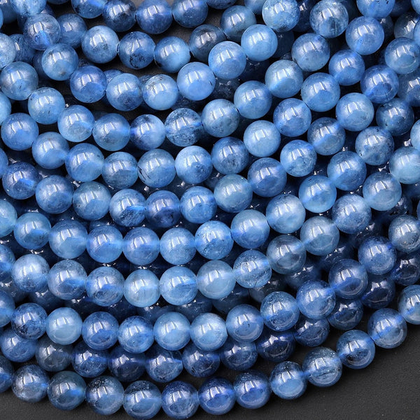 Natural Stormy Blue Santa Maria Aquamarine 6mm 7mm Round Beads Gemstone 15.5" Strand