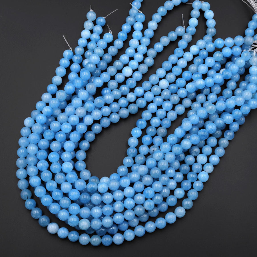 Blue Aqua Stone "Aquamarine" Smooth Round Beads 8mm 15.5" Strand