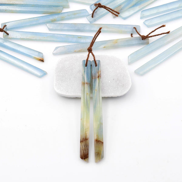 Natural Argentina Lemurian Aquatine Blue Calcite Super Long Linear Thin Rectangle Spike Earring Pairs A2
