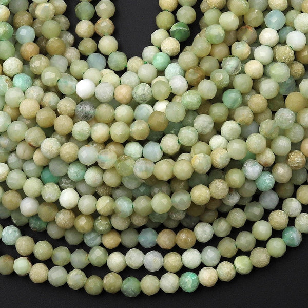 Faceted Natural Australian Chrysoprase 2mm 3mm 4mm 5mm Round Beads 15.5" Strand