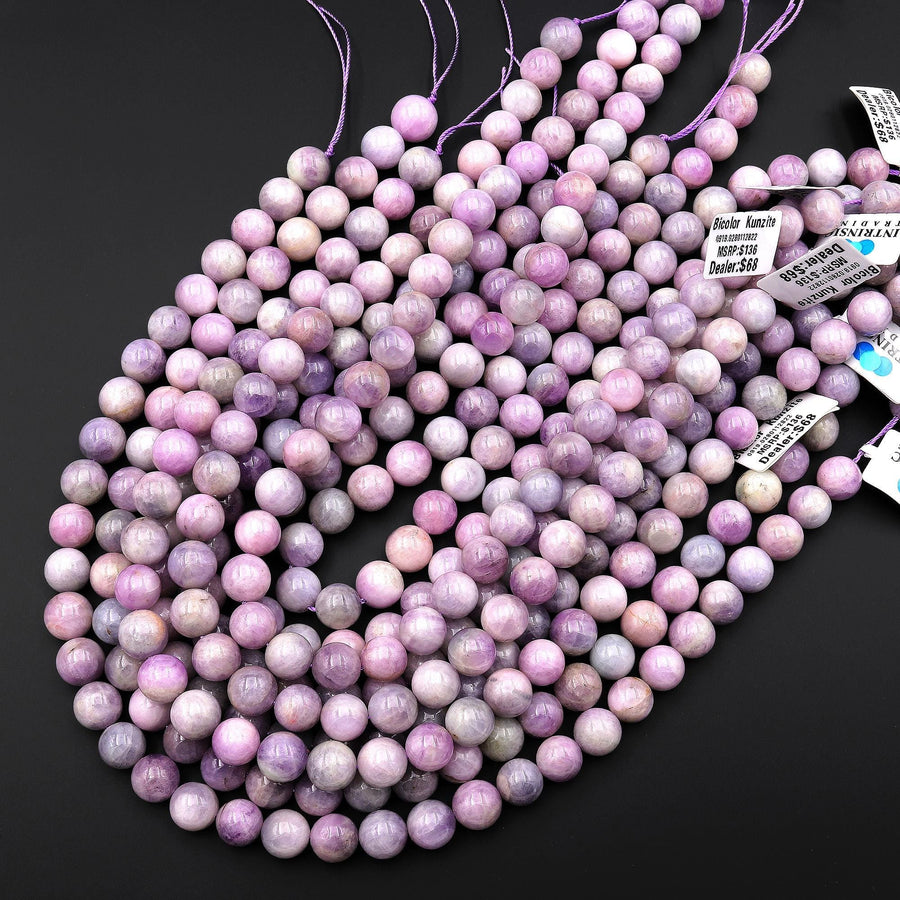 Natural Bicolor Kunzite 9mm 10mm Smooth Round Beads Gemstone 15.5" Strand