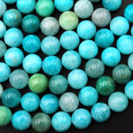 Large Natural Aqua Blue Green Peruvian Amazonite Beads 12mm Smooth Round Beads 15.5" Strand