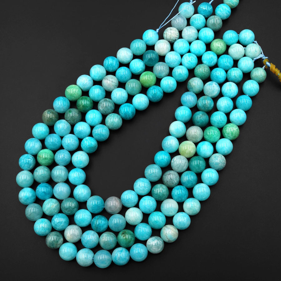 Large Natural Aqua Blue Green Peruvian Amazonite Beads 12mm Smooth Round Beads 15.5" Strand