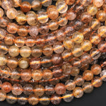 Natural Golden Red Rutile Quartz 5mm 6mm Round Beads Tons of Sharp Rutilated Hair Needle 15.5" Strand