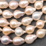 Genuine Freshwater Ming Fireball Flameball Pearl Large Iridescent Soft Peach Apricot Pink 15.5" Strand