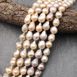 Genuine Freshwater Ming Fireball Flameball Pearl Large Iridescent Soft Peach Apricot Pink 15.5" Strand