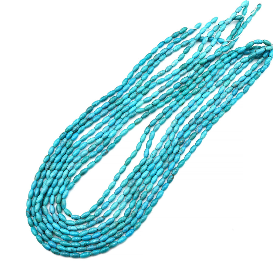 Small Natural Aqua Blue Turquoise 3x6mm Smooth Rice Barrel Drum Beads Gemstone 15.5" Strand