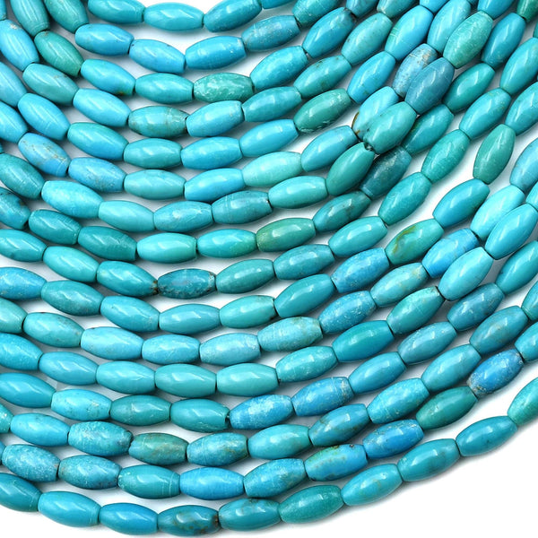 Small Natural Aqua Blue Turquoise 3x6mm Smooth Rice Barrel Drum Beads Gemstone 15.5" Strand