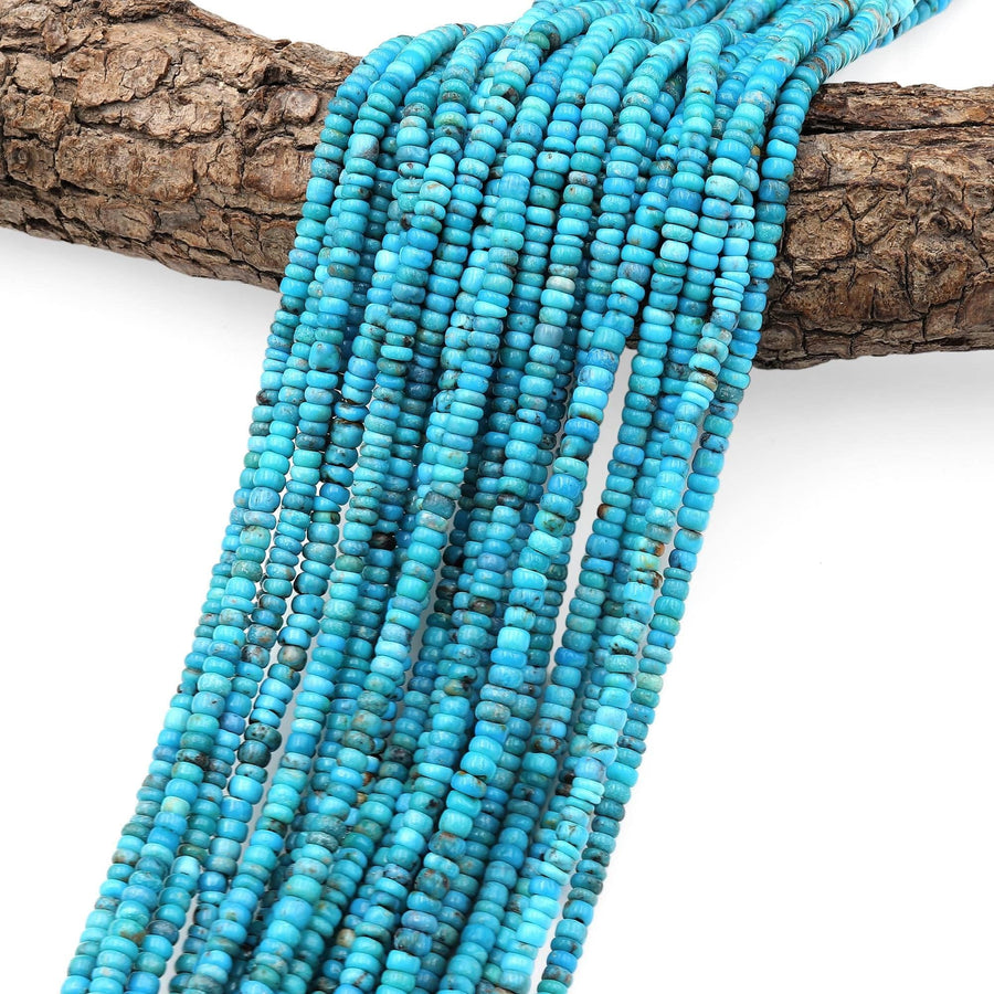 Genuine Natural Arizona Blue Turquoise 4mm Smooth Rondelle Beads 15.5" Strand