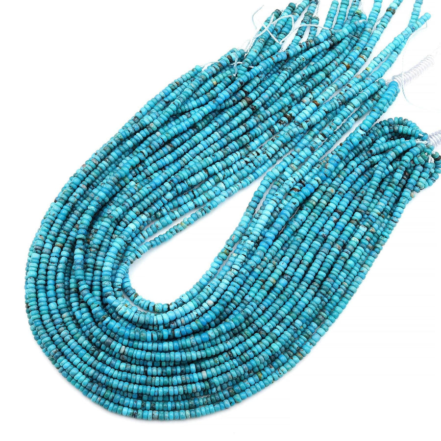 Genuine Natural Arizona Blue Turquoise 4mm Smooth Rondelle Beads 15.5" Strand