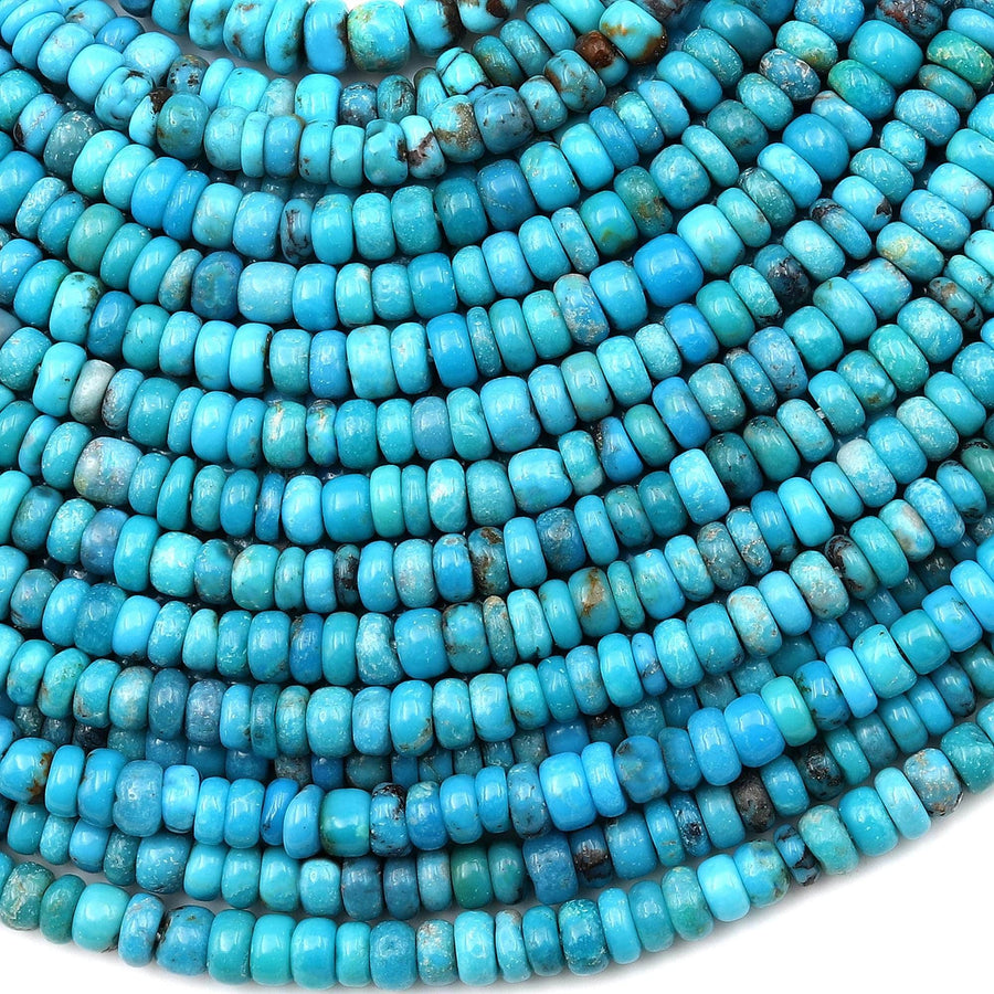 Genuine Natural Arizona Blue Turquoise 4mm Smooth Rondelle Beads 15.5" Strand