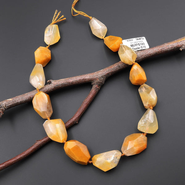 AAA Handcut Natural Golden Yellow Hematoid Quartz Nugget Beads Gemstone 15.5" Strand