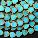 Genuine Natural Aqua Blue Green Turquoise Gold Copper Edging Triangle 10mm Beads Choose from 5pcs, 10pcs 15.5" Strand