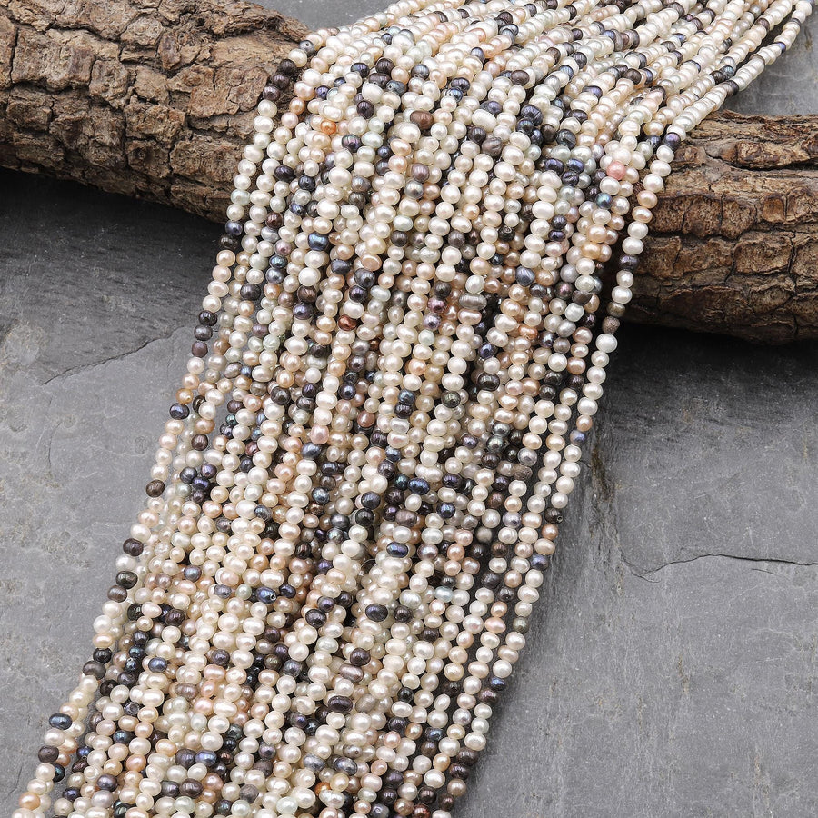 Genuine Freshwate Seed Pearls White Peach Peacock 3mm 4mm Off Round Pearl Beads 15.5" Strand