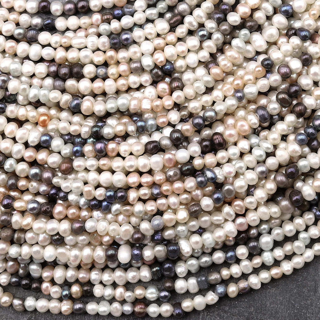 Genuine Freshwate Seed Pearls White Peach Peacock 3mm 4mm Off Round Pearl Beads 15.5" Strand